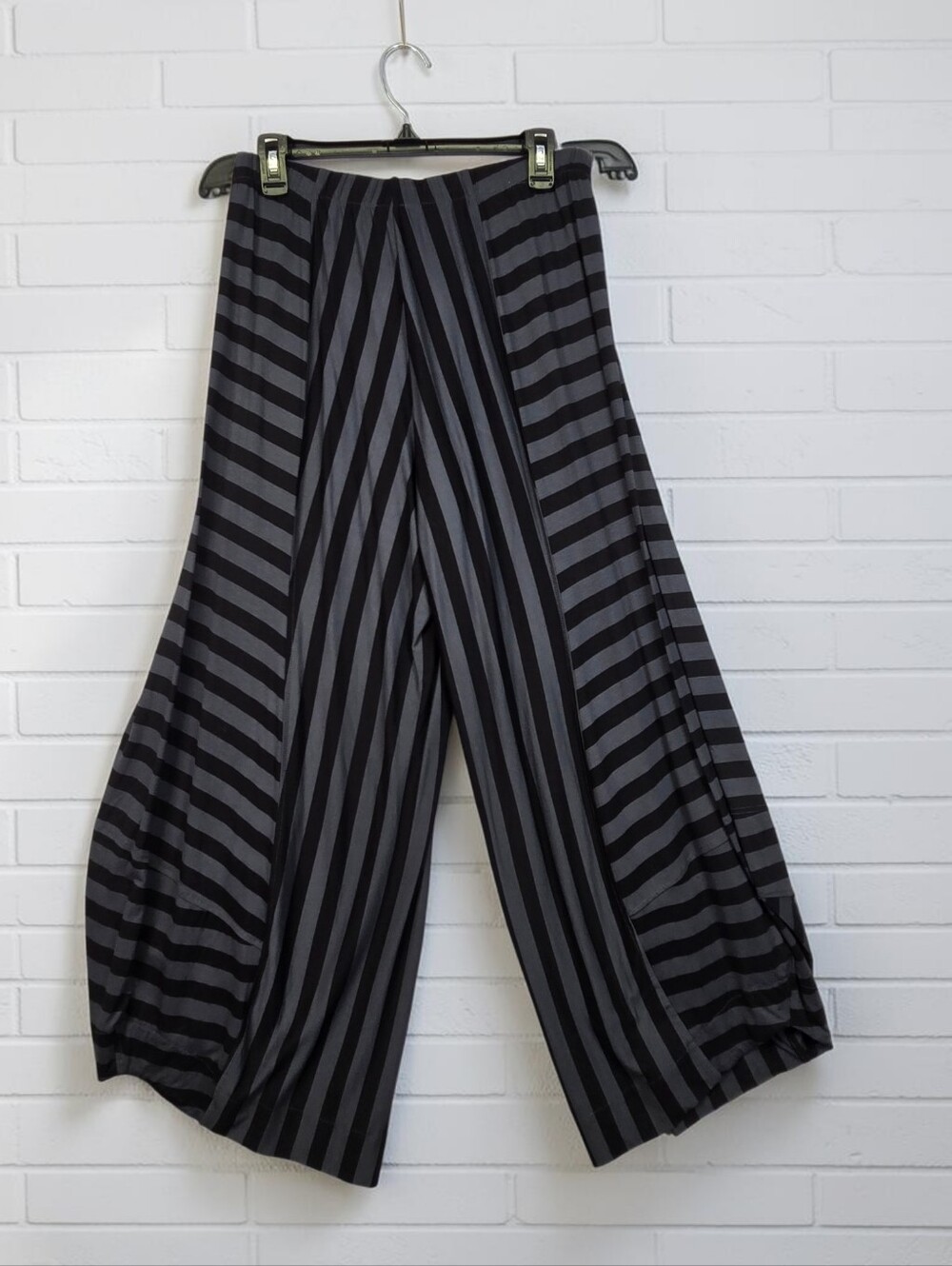 Alembika Knit Lantern Pant Black Grey Stripes Wide Leg Art To Wear Size 3 / Med - Picture 12 of 16